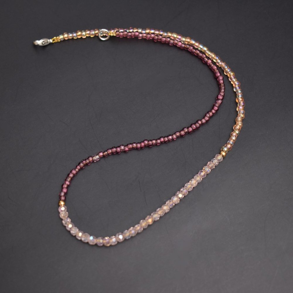 Dusty pink and lilac bead necklace handmade, multicolor seed bead choker